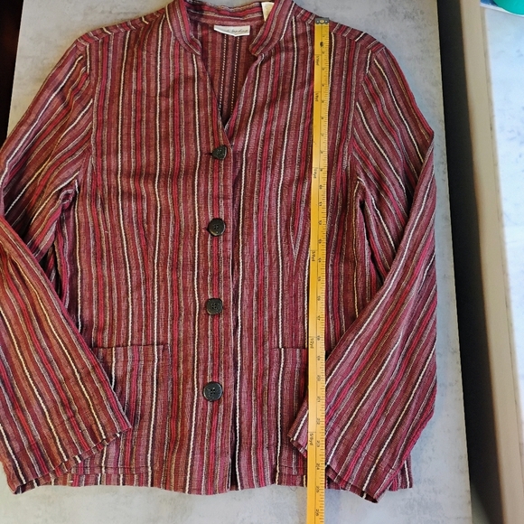 Marsh Landing Striped Linen Blend Button Down Top Lagenlook Artsy Size Medium - Picture 10 of 12